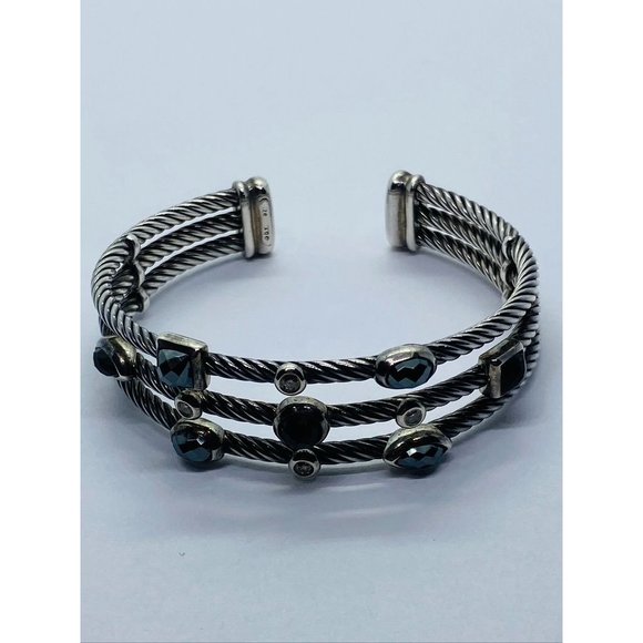 David Yurman Cable Sterling Silver Black Onyx Hematite & DiamondConfetti Cuff
